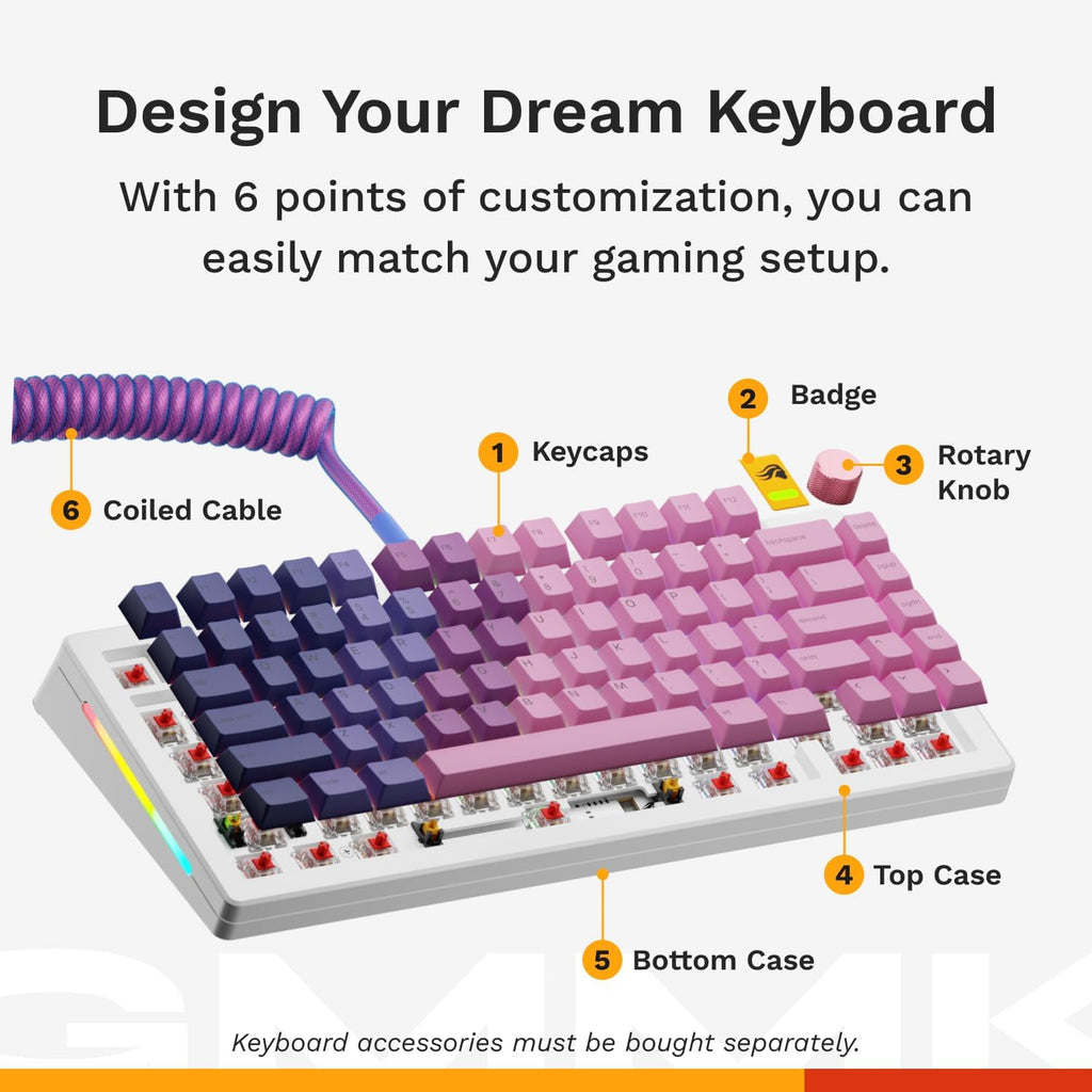 Glorious Gaming - GMMK 3 Custom Mechanical Gaming Keyboard with Knob, 75% Tenkeyless Keyboard, Modular Gasket System, Doubleshot PBT Keycaps, Aluminum Switch Plate, Hotswappable Switches, ANSI (White)