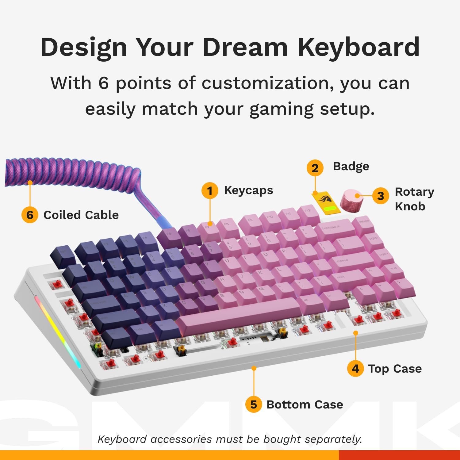 Glorious Gaming - GMMK 3 Custom Mechanical Gaming Keyboard with Knob, 75% Tenkeyless Keyboard, Modular Gasket System, Doubleshot PBT Keycaps, Aluminum Switch Plate, Hotswappable Switches, ANSI (White)
