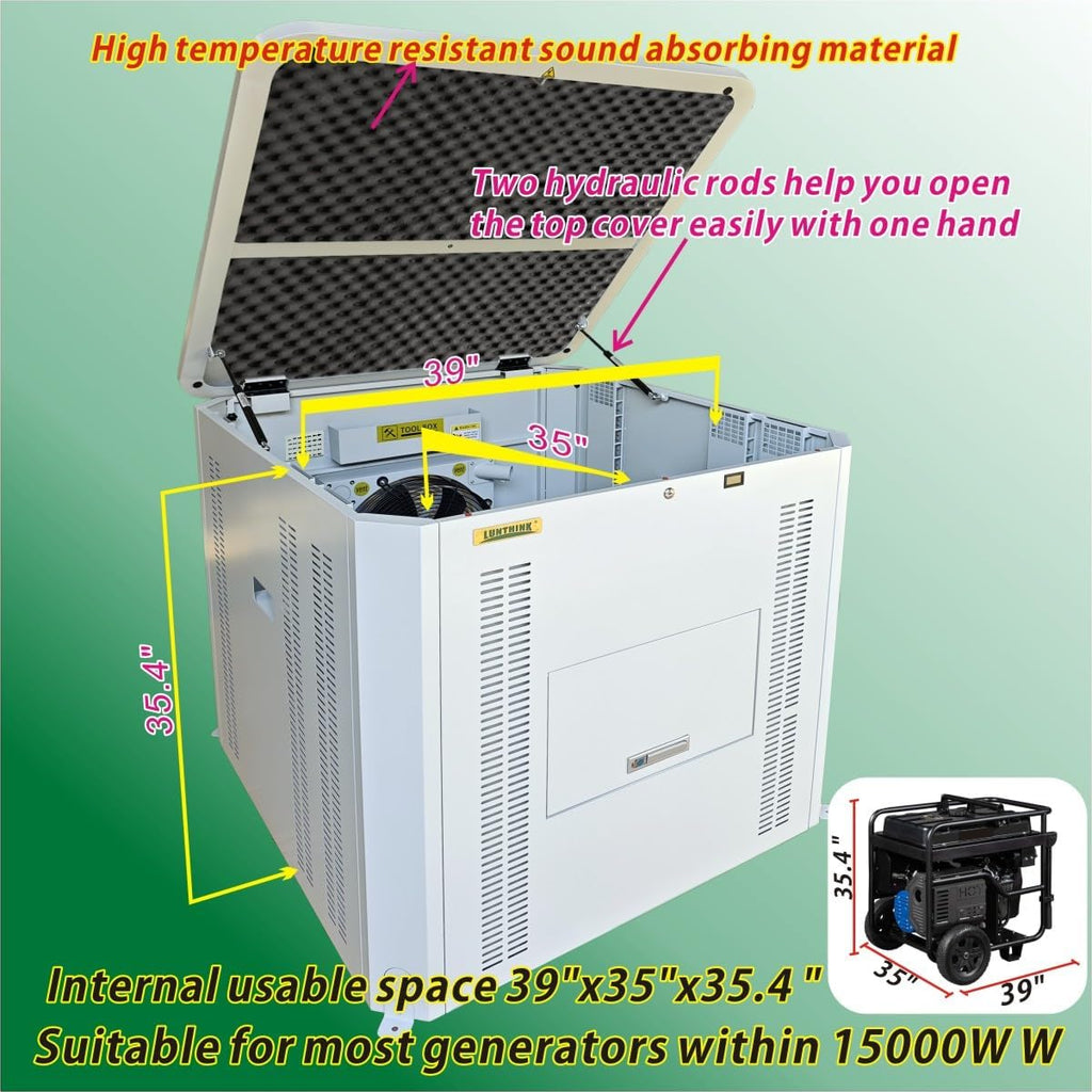 Generator Box, Generator Quiet Box Interior Space: 39.4' x 35' x 35.5', Ventilation, Heat Dissipation and Impact Resistance