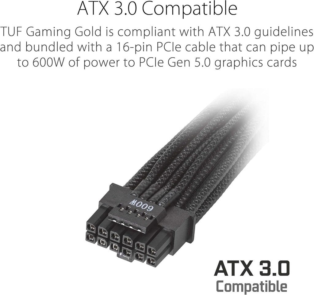 ASUS TUF Gaming 1200W Gold (1200 Watt, ATX 3.0 Compatible Fully Modular Power Supply, 80+ Gold Certified, Military-Grade Components, Dual Ball Bearing, Axial-tech Fan, PCB Coating, 10 Year Warranty)