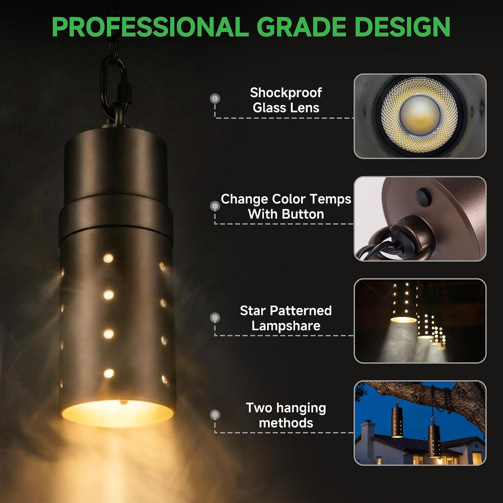 Outdoor Pendant Lights, 3000K/4000K/5000K Adjustable Color Temperature, 3CCT Low Voltage LED Hanging Lights, 12V Wired Installation, Aluminum Design, ORB Finish for Patio Porch Gazebo 4 Pack