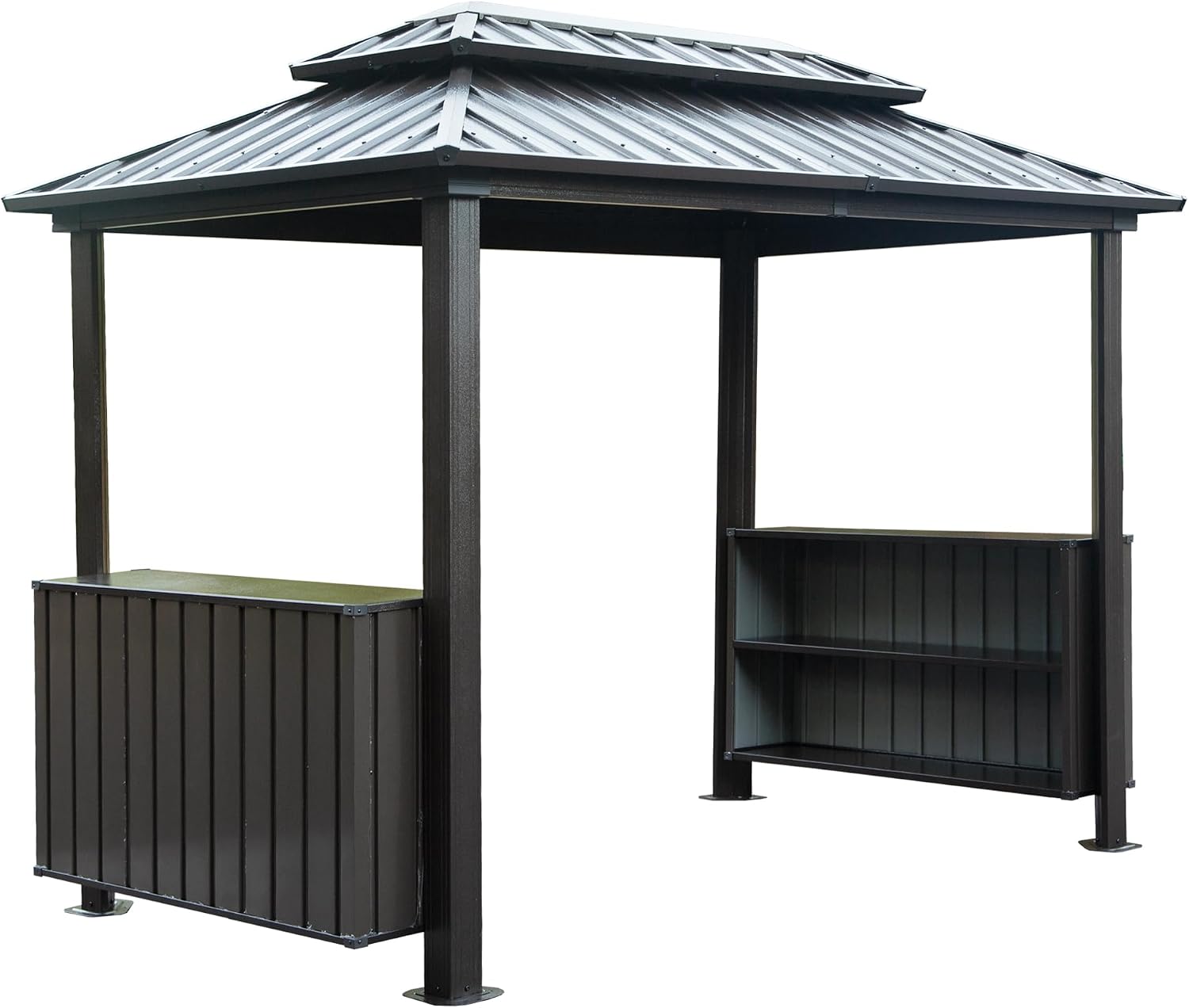 6x10 FT Hardtop Grill Gazebo with 2 Storage Cabinets, Double Galvanized Steel Roof BBQ Canopy with Ceiling Hooks for Backyard (Grey, 6'x10')