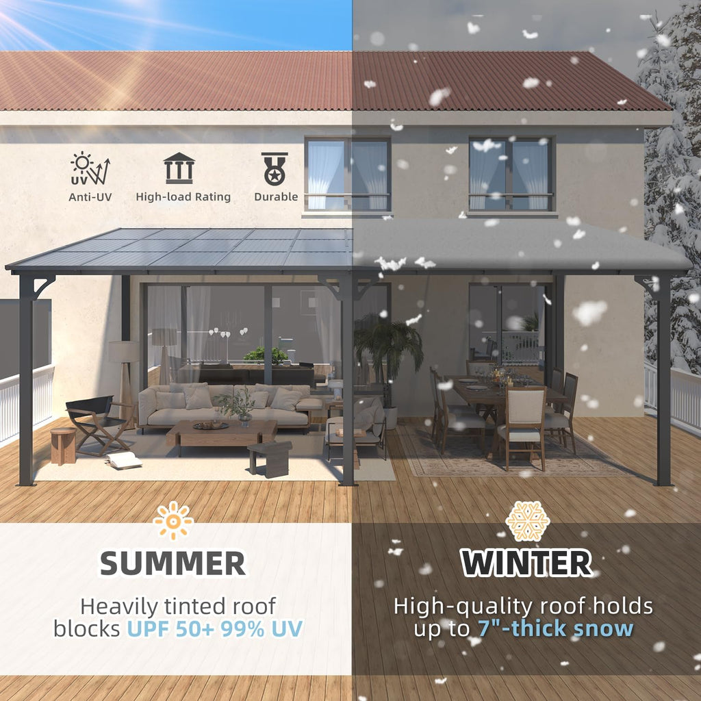 AECOJOY 28' x 10' Gazebo for Patio, Large Wall-Mounted Hard Top Lean-to Gazebo Pergola with Roof 10' x 28' on Clearance, Heavy Duty Patio Awnings for Decks, Backyard