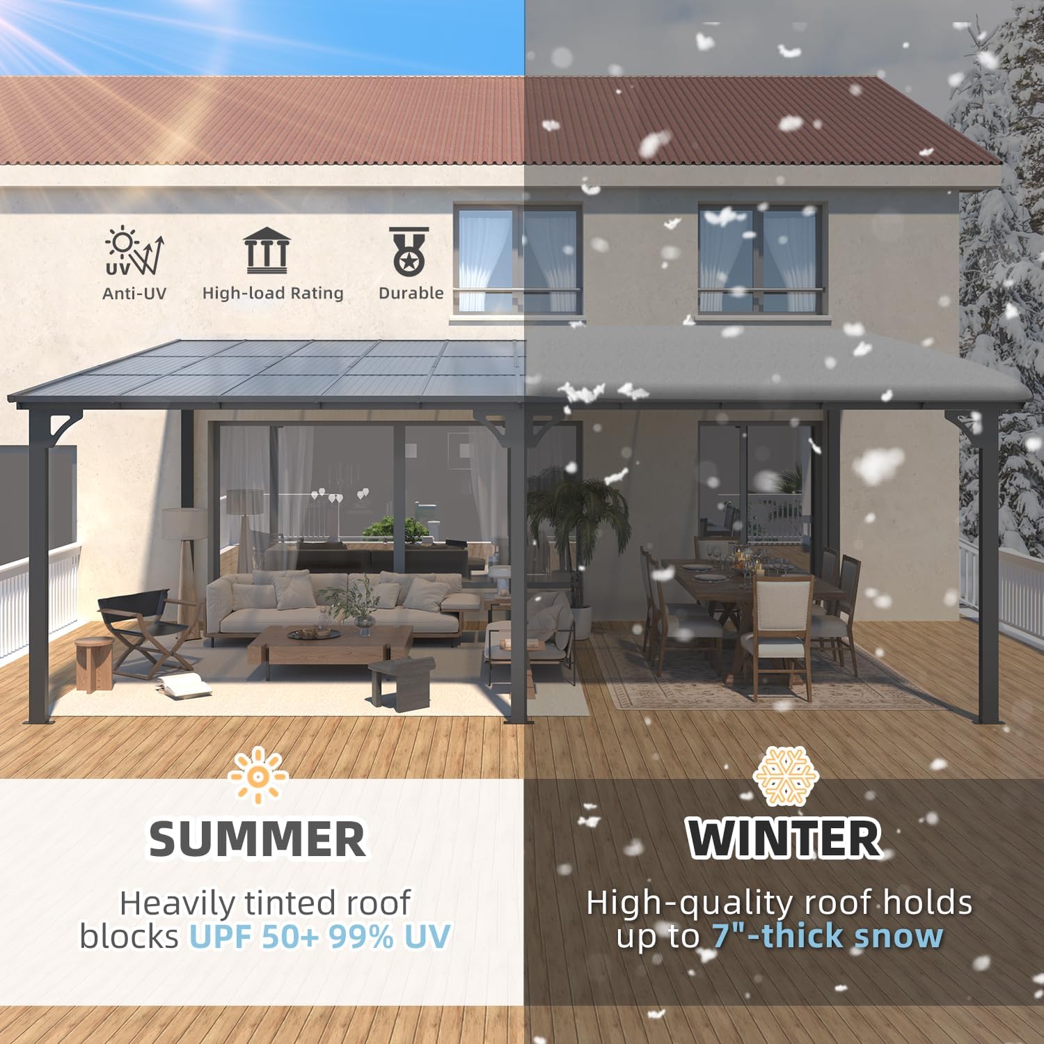 AECOJOY 28' x 10' Gazebo for Patio, Large Wall-Mounted Hard Top Lean-to Gazebo Pergola with Roof 10' x 28' on Clearance, Heavy Duty Patio Awnings for Decks, Backyard