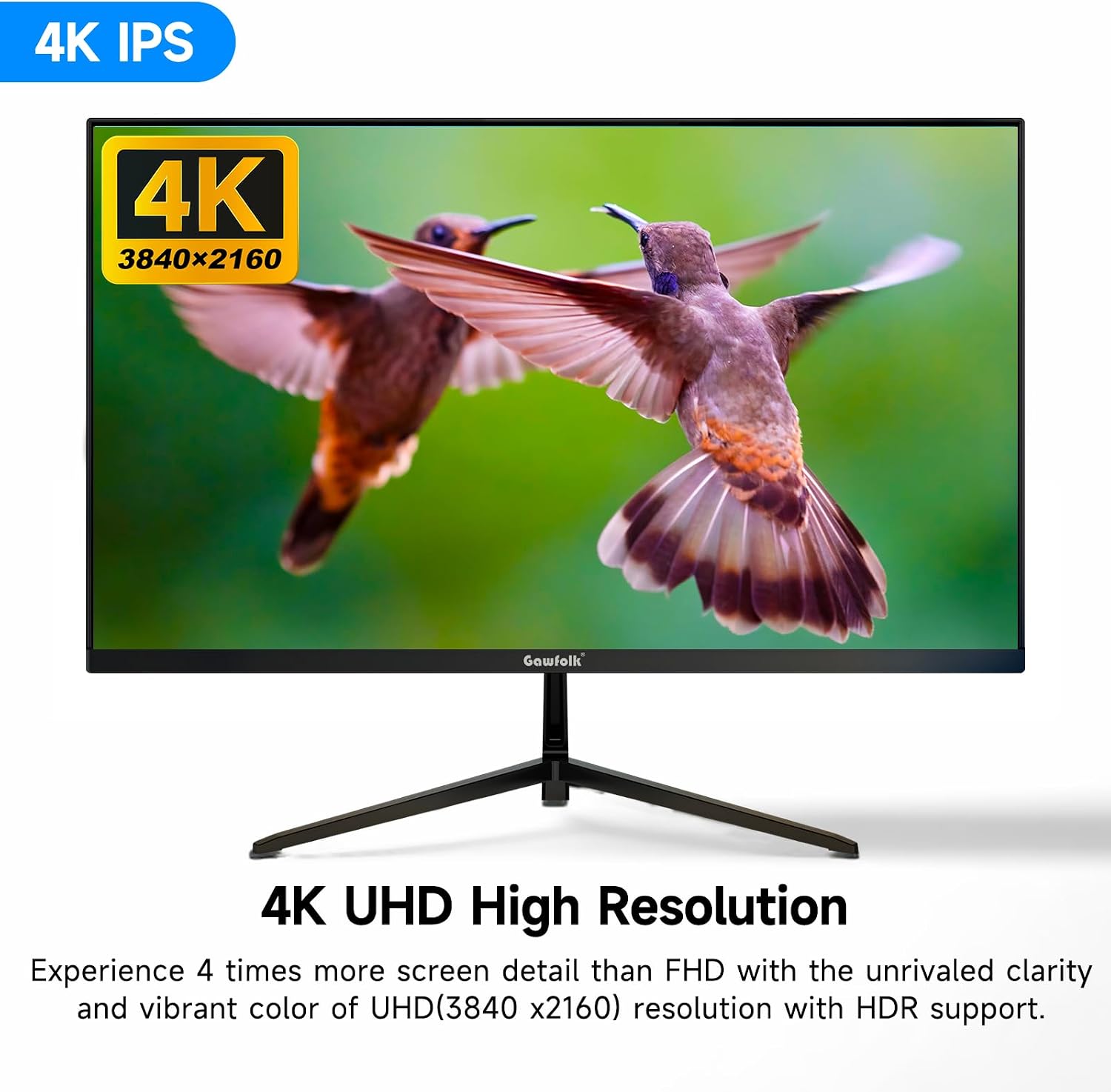 Gawfolk 27 Inch 4K Monitor IPS 60Hz, UHD 3840 x 2160p PC Monitors, Computer Dispaly for Home & Office, Support HDMI & DP, Wall Mount Compatible