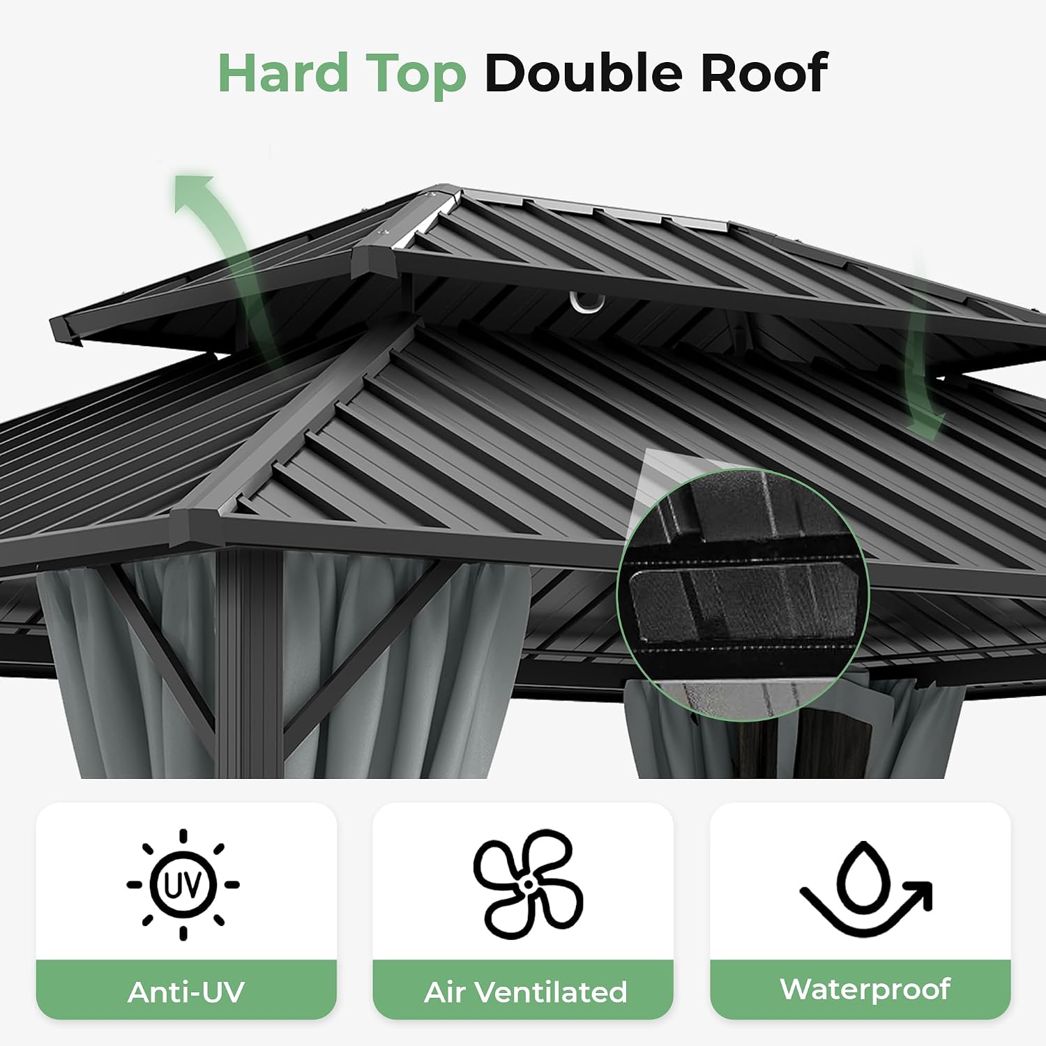 10' x 12' Hardtop Gazebo, Aluminum Frame with Double Galvanized Steel Roof,Permanent Outdoor Gazebo with Netting and Curtains for Backyard, Garden, or Deck, Gray