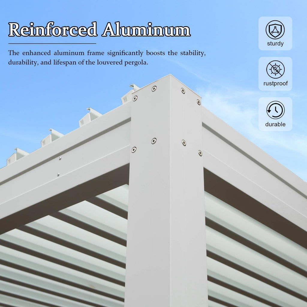 Domi Louvered Pergola 10×10 FT, Outdoor Aluminum Pergola with Adjustable Rainproof Roof and Drainage System, Metal Pergola Gazebo for Patio, Deck, Backyard, White