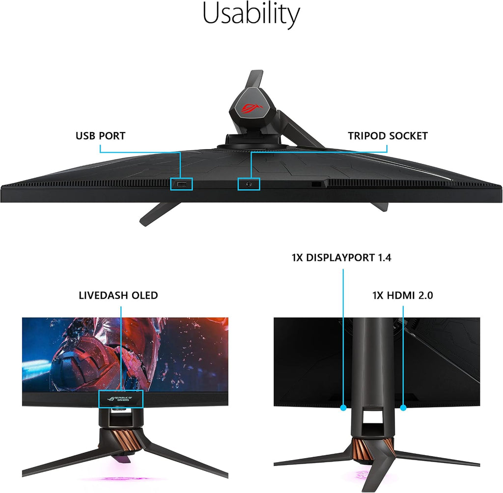 ASUS ROG Swift 32' 4K HDR 144Hz DSC Gaming Monitor (PG32UQX) - UHD (3840 x 2160), Mini-LED IPS, G-SYNC Ultimate, Local dimming, Quantum Dot Technology, DisplayHDR 1400, Eye Care, DisplayPort, HDMI