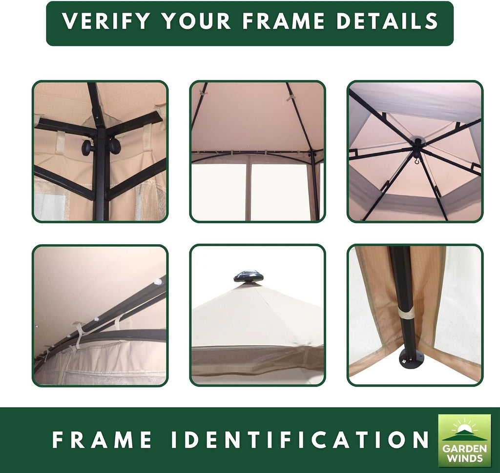 Garden Winds Reinforced Replacement Canopy Top Cover Compatible with The GFS00679B Hampton Bay Solar 10' Hexagon Gazebo - Classic Sand, Riplock 350