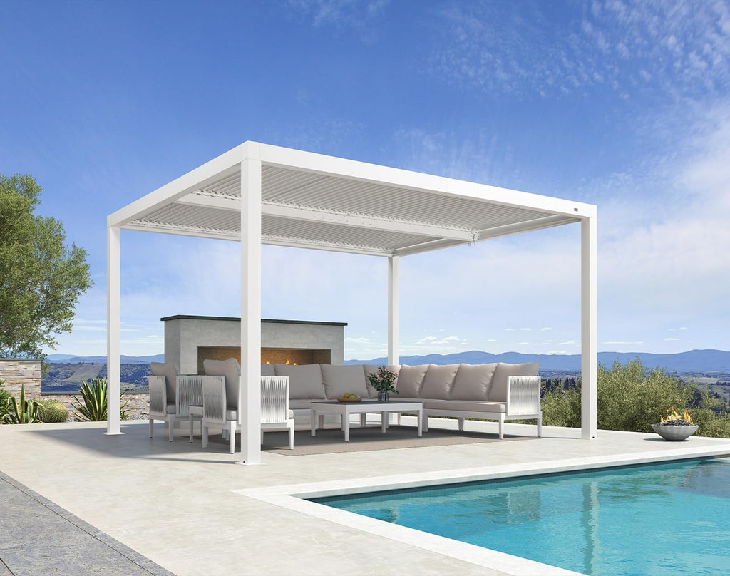 PURPLE LEAF Outdoor Louvered Pergola 11' x 13' White Aluminum Pergola Modern Shade Gazebo with 2 Independently Adjustable Rainproof Hardtop for Patio Garden Yard
