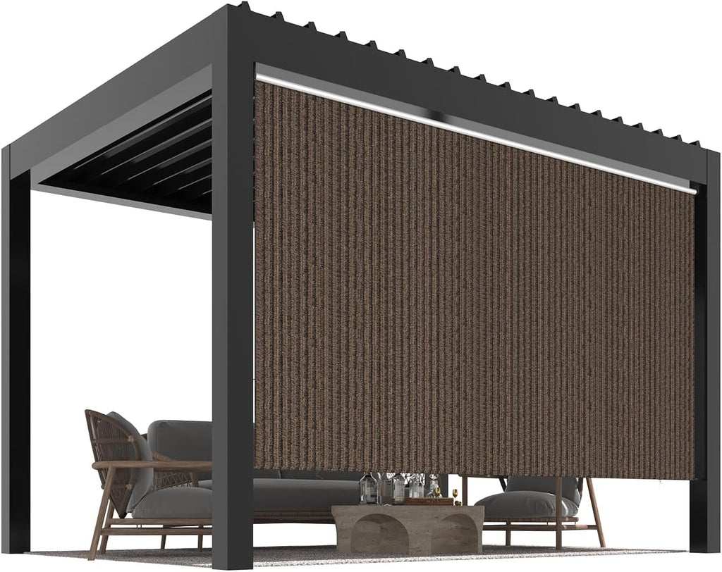 U-MAX Outdoor Roller Shade, 10'(W) x10'(H) Sun Shade Cover Canopy with 99% UV Protection, 220GSM HDPE Exterior Cordless Roll Up Blinds Privacy Screen for Patio, Pergola, Gazebo, Mocha