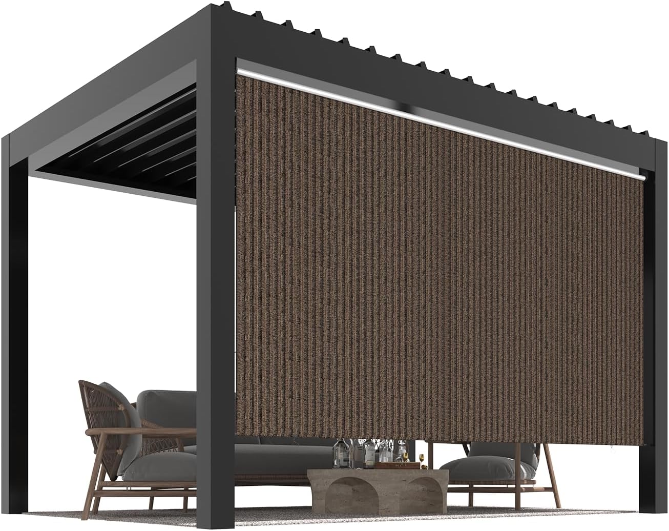 U-MAX Outdoor Roller Shade, 10'(W) x10'(H) Sun Shade Cover Canopy with 99% UV Protection, 220GSM HDPE Exterior Cordless Roll Up Blinds Privacy Screen for Patio, Pergola, Gazebo, Mocha