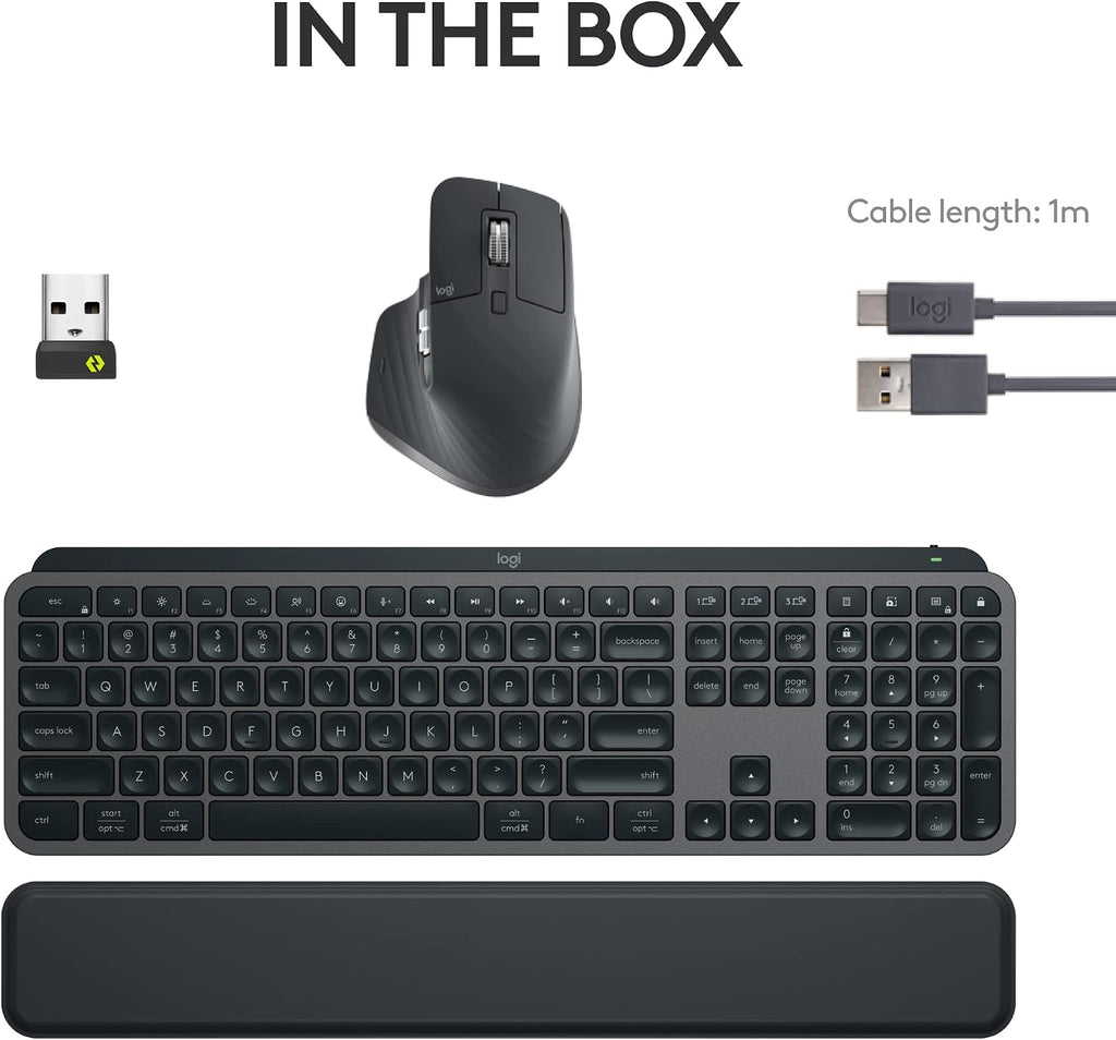Logitech MX Keys S Combo - Performance Wireless Keyboard and Mouse with Palm Rest, Customizable Illumination, Fast Scrolling, Bluetooth, USB C, for Windows, Linux, Chrome, Mac,Color Graphite.