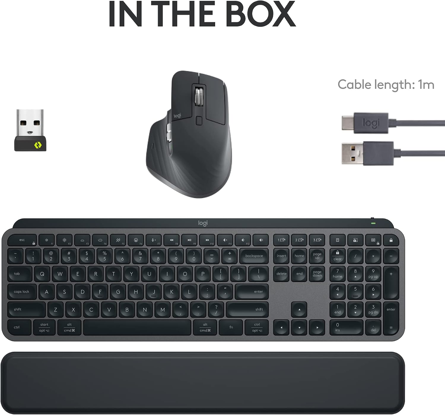 Logitech MX Keys S Combo - Performance Wireless Keyboard and Mouse with Palm Rest, Customizable Illumination, Fast Scrolling, Bluetooth, USB C, for Windows, Linux, Chrome, Mac,Color Graphite.