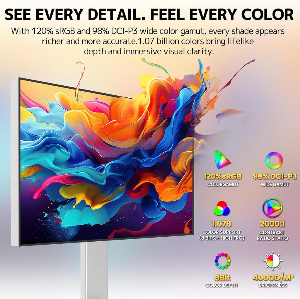 CRUA 27' 4K Monitor, UHD 3840x2160P 60Hz IPS Panel Computer Monitor with Built-in Speakers, Supports AMD FreeSync, USB Type-c, 98% DCI-P3, Height Adjustable, HDMI 2.0 & DP 1.2, Wall Mountable-Silver