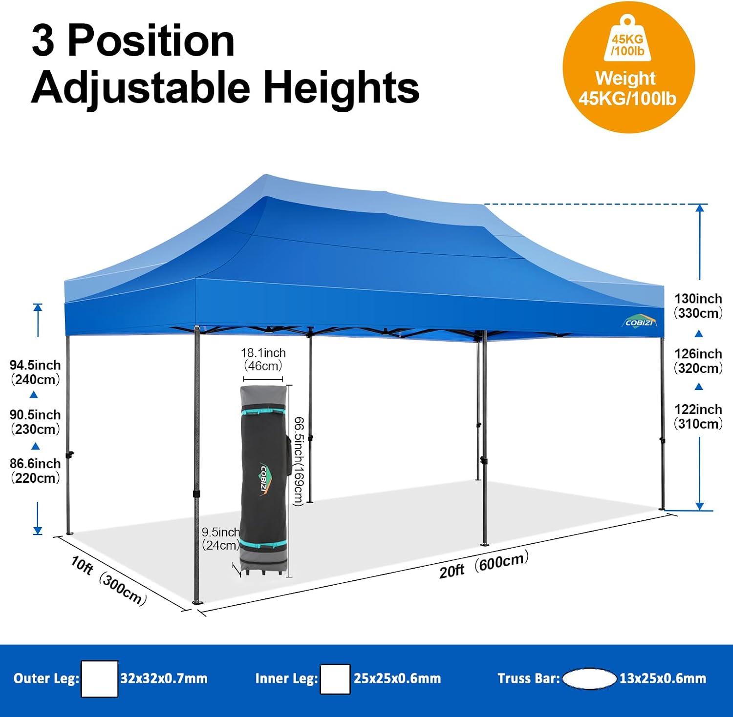 COBIZI 10x20 Pop up Canopy Tent 10x20 Canopy with 6 Sidewalls Waterproof Heavy Duty Commercial Canopy Tent for Parties Outdoor Garden Gazebo, Carry Bag with Wheel(10x20ft, Blue)