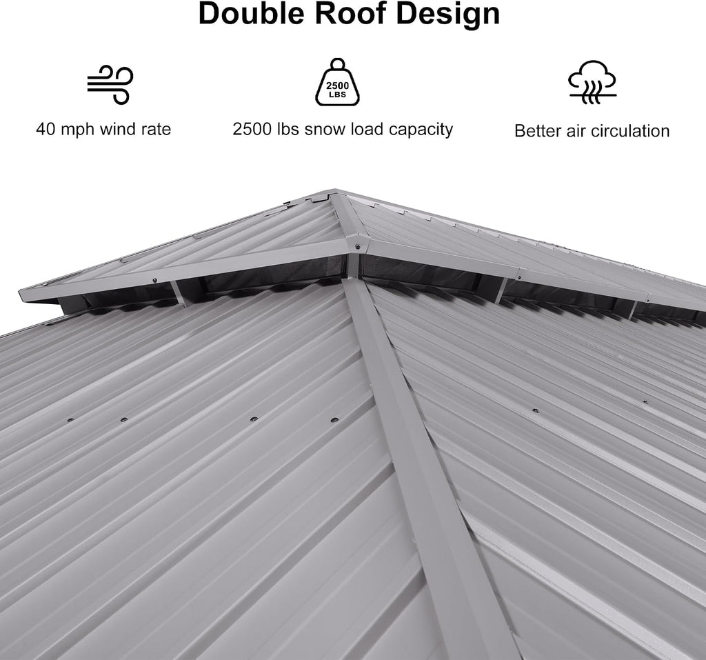 PURPLE LEAF 14' x 28' Permanent Hardtop Gazebo with Galvanized Steel Double Roof and Aluminum Frames Outdoor Large Pavilion Gazebo for Patio Deck Garden, Netting and Curtains Included, Light Grey