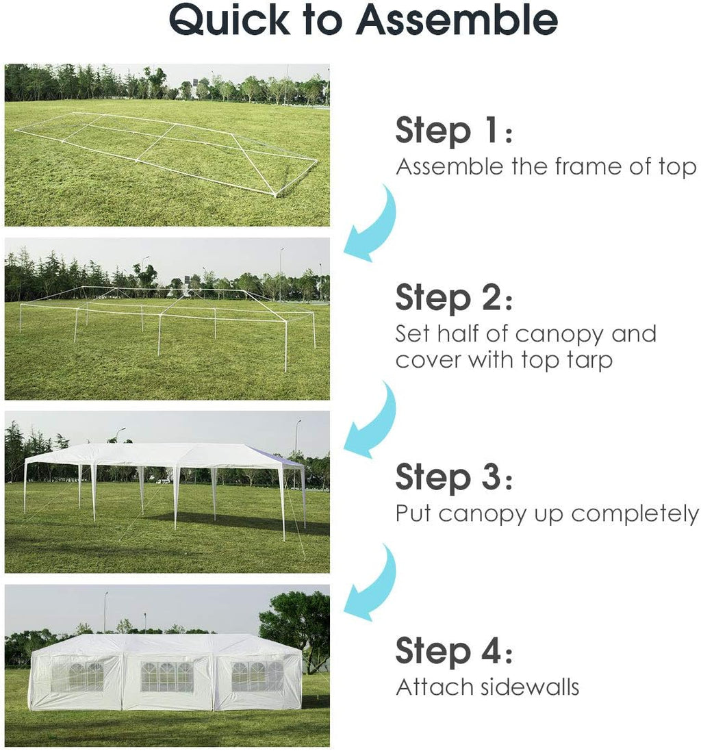 Tangkula 10' x 30' Outdoor Waterproof Gazebo Canopy w/ 6 Removable Sidewalls and 2 Doorways, Heavy Duty Large Tent w/Strong Connection Stakes Ropes for Party Wedding Events Beach BBQ (White)