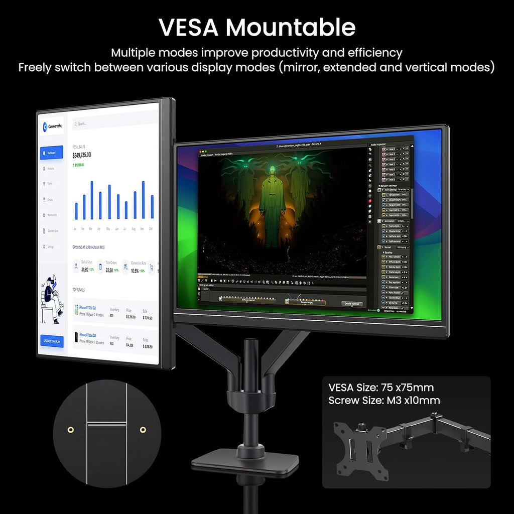 VILVA 17.3'' Portable Monitor 2.5K QHD 165Hz Gaming Display, Ultra-Slim Metal Body, Built-in Stand, USB-C HDMI External Monitor for Laptop, PC, PS5, Xbox, Switch