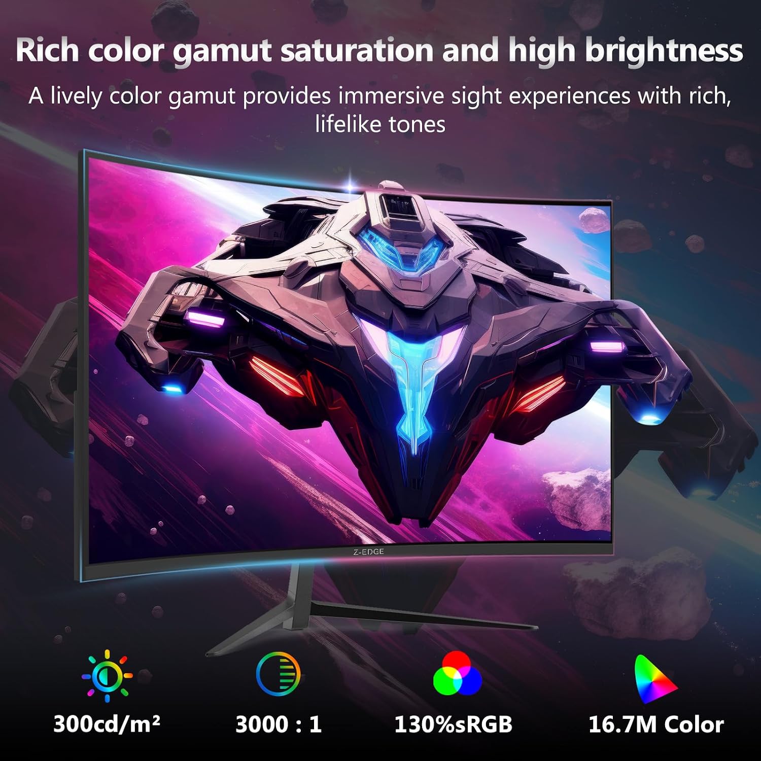 Z-Edge 24 inch Gaming Monitor, 200Hz 165Hz Curved 1650R Computer Monitor, FHD 1080P, Ultra-Fast MPRT 1ms Curved Monitor, 300nits, 16.7M Colors, UG24 1X DP 1.4 Port and 1X 2.0 HDMI Port