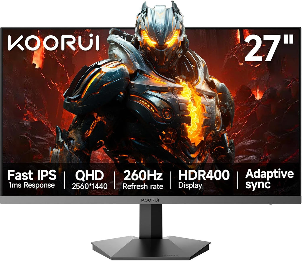 KOORUI 27 inch QHD Gaming Monitor 260hz/240hz, 1440p,HDR400,Fast IPS,2560X1440, 1ms, VESA Mountable, Adaptive Sync, HDMI & DP, 120% sRGB, Eye-Cared, G2721X