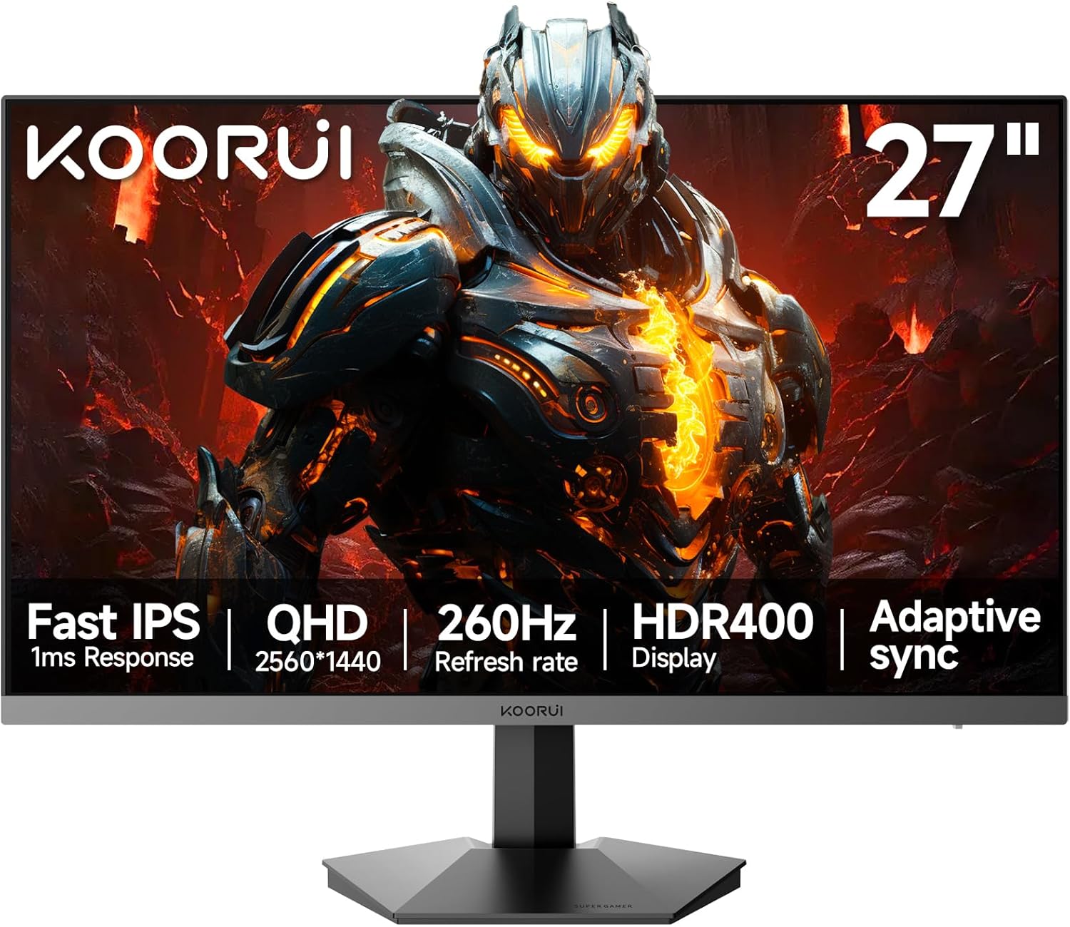 KOORUI 27 inch QHD Gaming Monitor 260hz/240hz, 1440p,HDR400,Fast IPS,2560X1440, 1ms, VESA Mountable, Adaptive Sync, HDMI & DP, 120% sRGB, Eye-Cared, G2721X