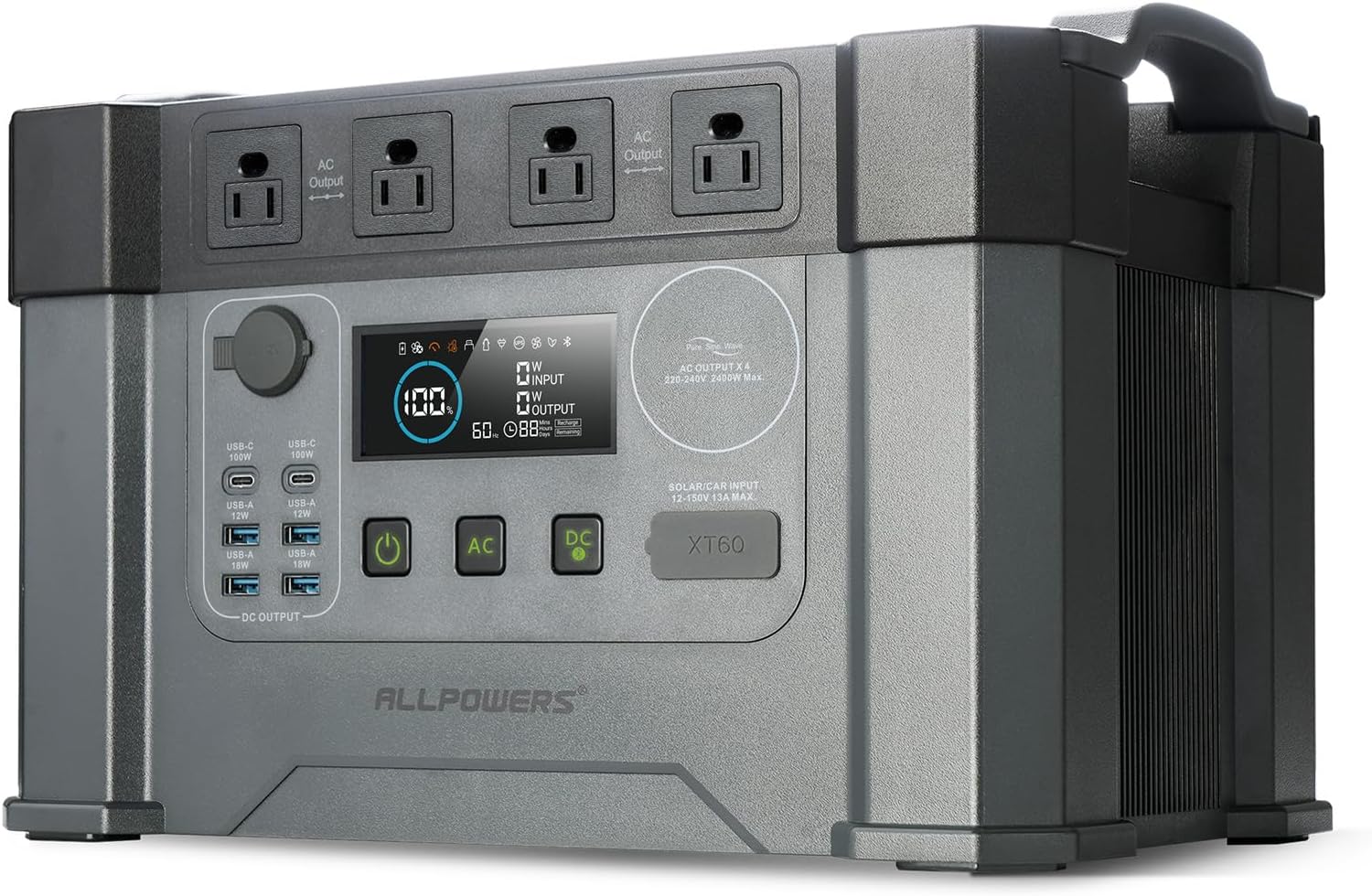 ALLPOWERS S2000 PRO 2400W(4000W peak)/1451Wh Portable Power Station,4x2400W AC Outlets, Solar Generator,MPPT 1000W Max,UPS<15ms,Electric Generator for Home Backup,RV,Camping or Outdoor Use