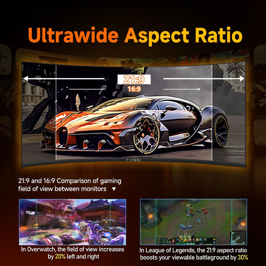 34Inch UWQHD Curved Gaming Monitor,1500R 240Hz Ultrawide Monitor,PIP/PBP,0.5ms FreeSync,125% sRGB,95% DCI-P3,Monitor with Speaker,HDMI2.1,DP1.4,VESA