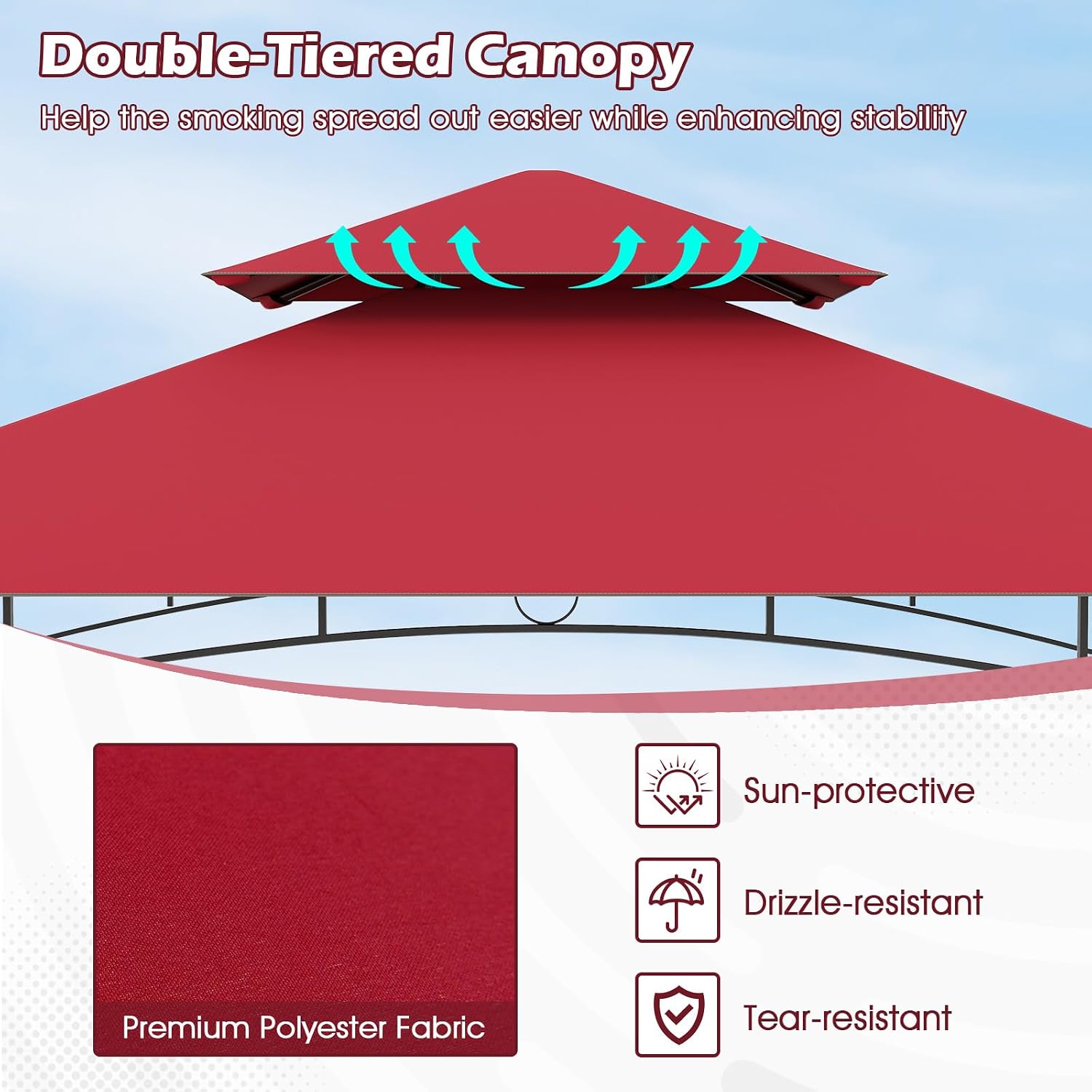 Tangkula 8x5 Ft Grill Gazebo, 2-Tier Barbecue Gazebo with 2 Shelves, 7 Hooks, Metal Frame, Outdoor Grill Canopy for Backyard Garden Poolside (Wine)