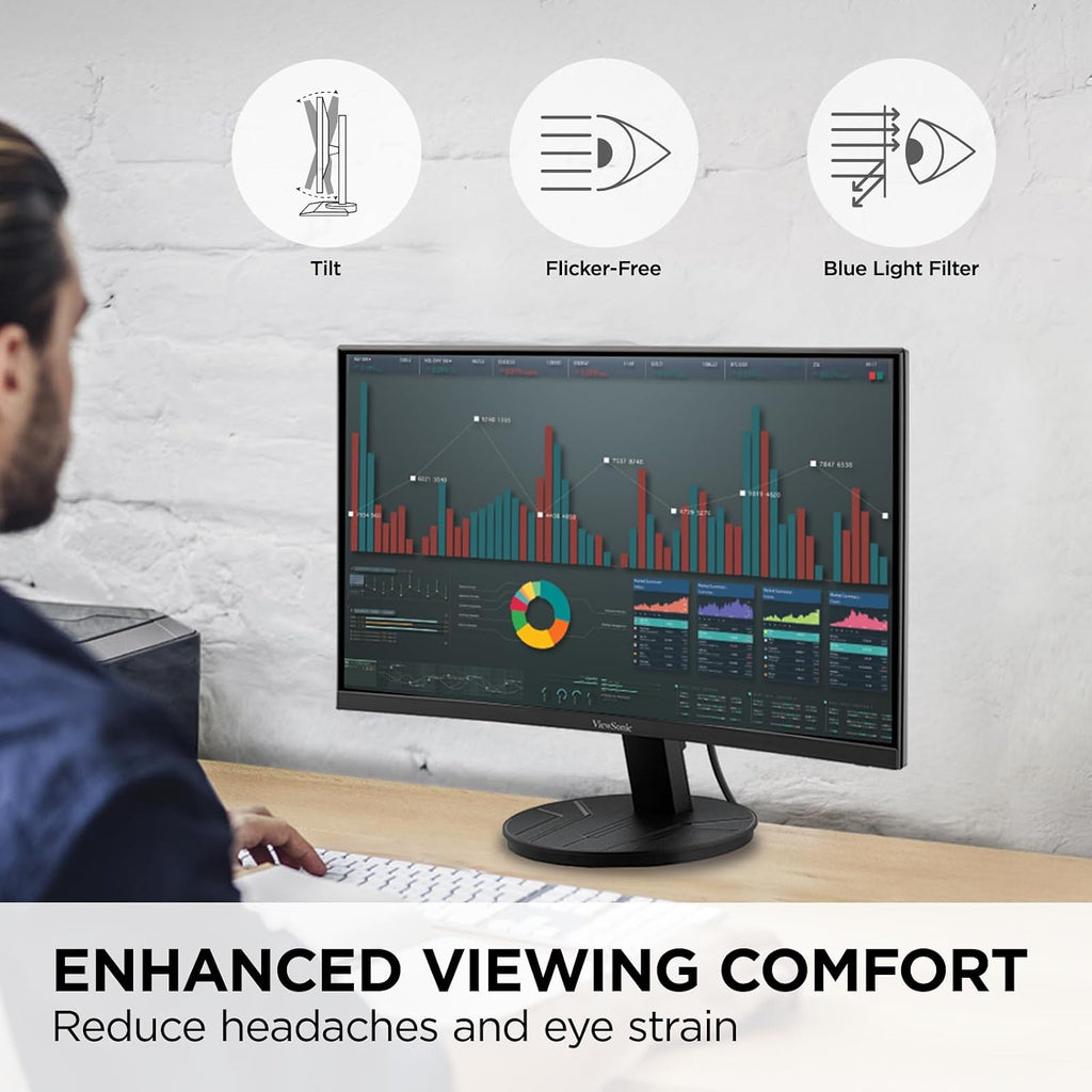ViewSonic VA2416C 24 Inch 1080p Curved Monitor, Frameless Design with Variable Refresh Rate for Home Entertainment, HDMI, and DisplayPort Inputs