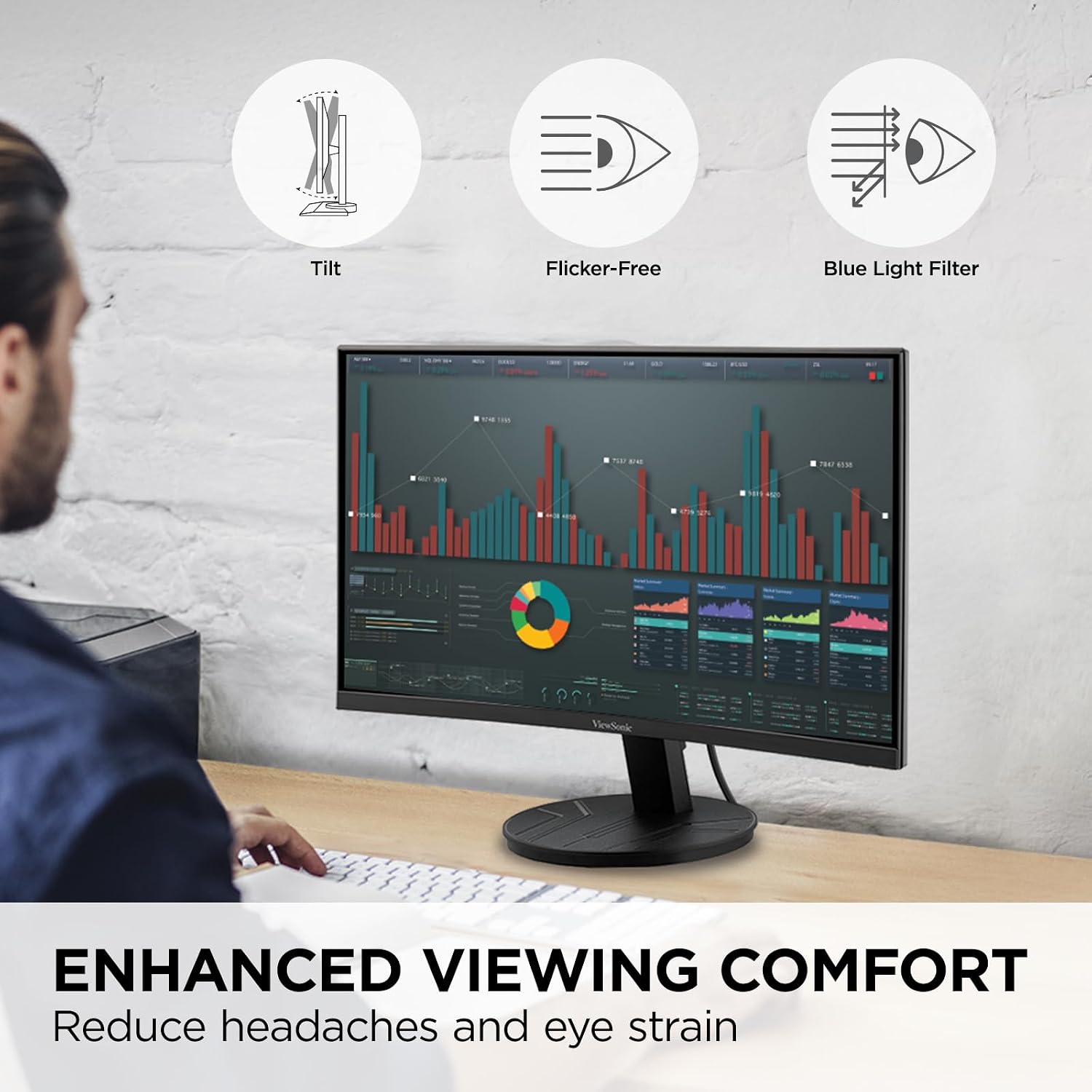 ViewSonic VA2416C 24 Inch 1080p Curved Monitor, Frameless Design with Variable Refresh Rate for Home Entertainment, HDMI, and DisplayPort Inputs