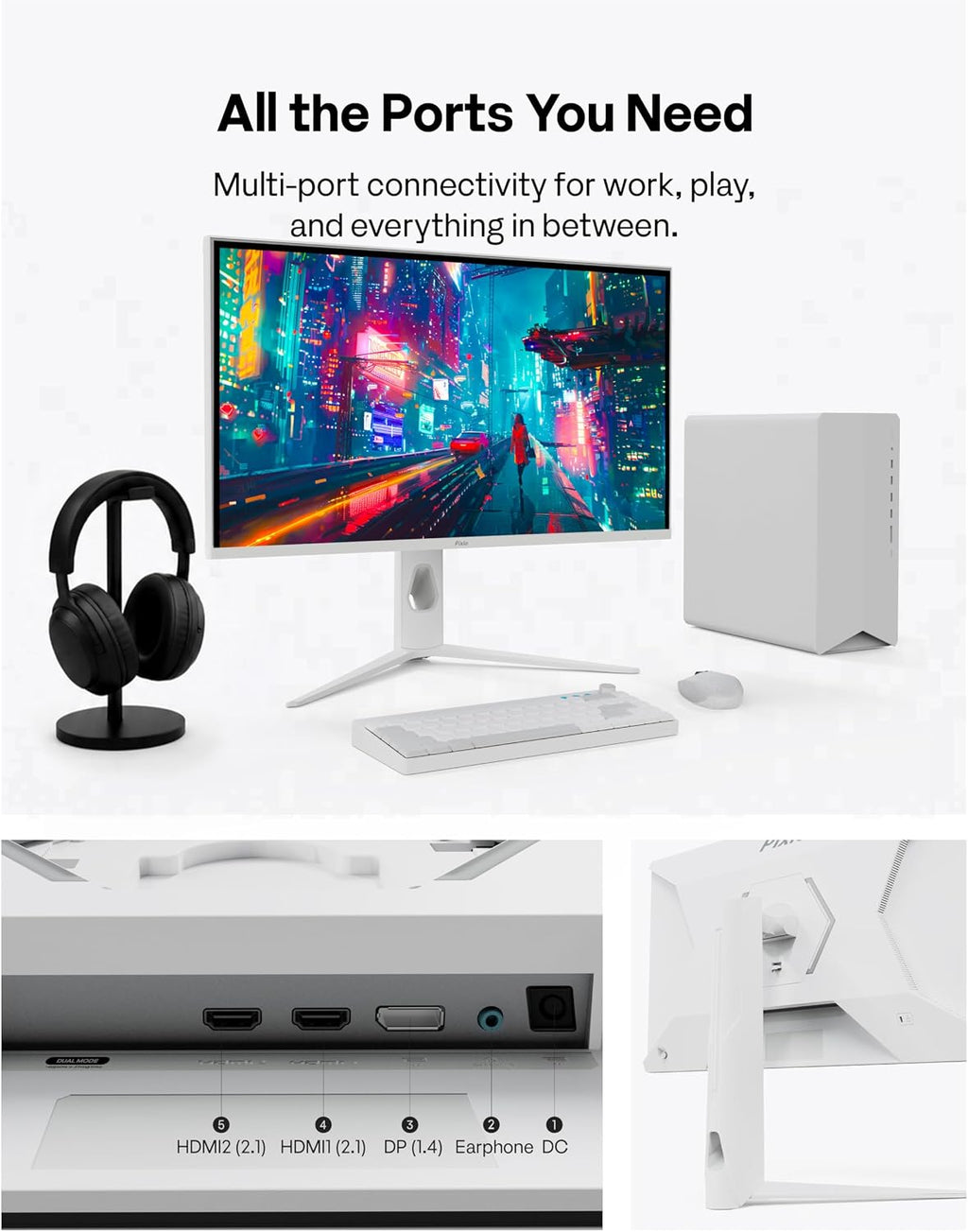 Pixio PX27UM Mini LED White 27 inch Dual Mode UHD 4K 160Hz/FHD 1920x1080 320Hz Fast IPS Panel 1ms GTG Response Time Gaming Monitor with Adaptive Sync HDR and Fully Adjustable Stand