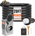 VEVOR 50 Amp Generator Cord and Power Inlet Box Kit, 20FT Generator Extension Cord NEMA 14-50P/SS2-50R STW 6/3+8/1 AWG with Twist Lock Connector, Pre-Drilled Inlet Box, ETL Listed