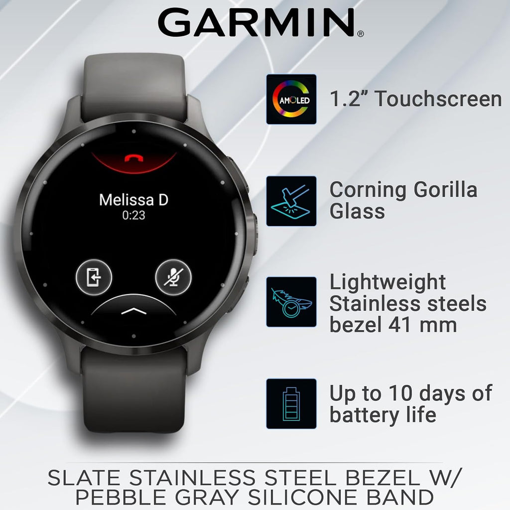 Garmin Venu 3S GPS Smartwatch AMOLED Display 41mm Watch, Health and Fitness Features, Up to 10 Days of Battery, Sleep Coach, Pebble Gray with White Earbuds Bundle