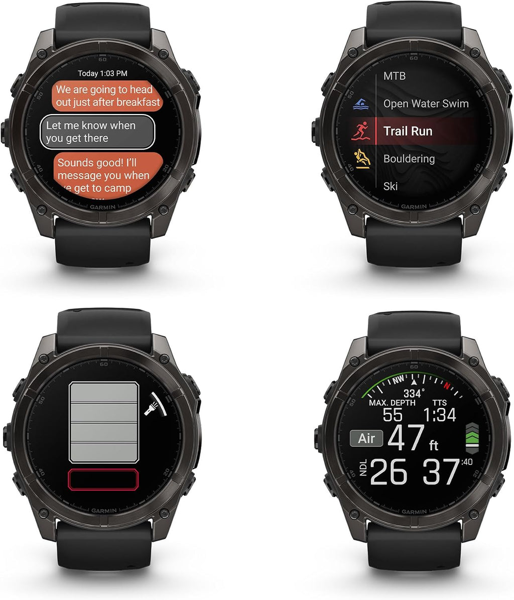 Garmin Fenix 8 51MM AMOLED Sapphire Premium Multisport GPS Smartwatch Carbon Gray DLC Titanium with Gray Silicone Band, Built-in LED Flashlight, Health & Fitness Smart Watch Bundle for Men & Women