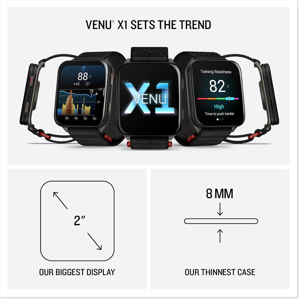 PlayBetter Garmin Venu X1 (Black/Slate Titanium) Fitness GPS Smartwatch Bundle - 2' Thin AMOLED Display, Advanced Health and Fitness 5000mAh Portable Charger & HD Screen Protectors