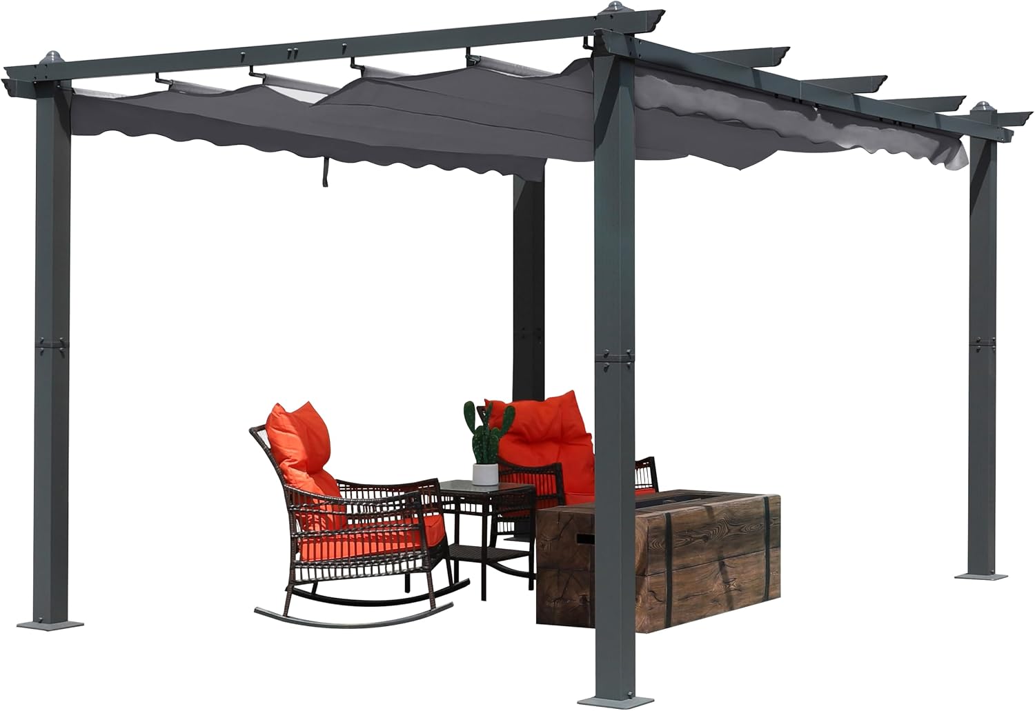 BlueWish 10'x13' Outdoor Pergolas, Metal Pergola with Upgraded Retractable Pergola Canopy, Aluminum Pergolas and Gazebos Heavy-Duty Shelter Sun Shade for Patio Yard, Gray