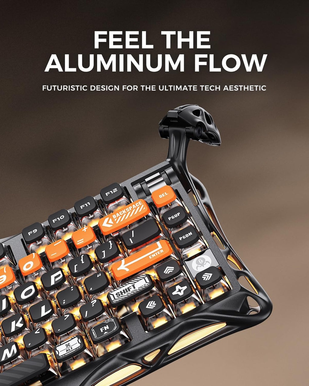 GravaStar Mercury K1 Pro Wireless Mechanical Gaming Keyboard, 75% Layout RGB Custom Keyboard, Aluminum Alloy Matte Black Frame with Phoenix-Inspired Keycaps, Hot-Swappable Linear Switches – CyberFlare