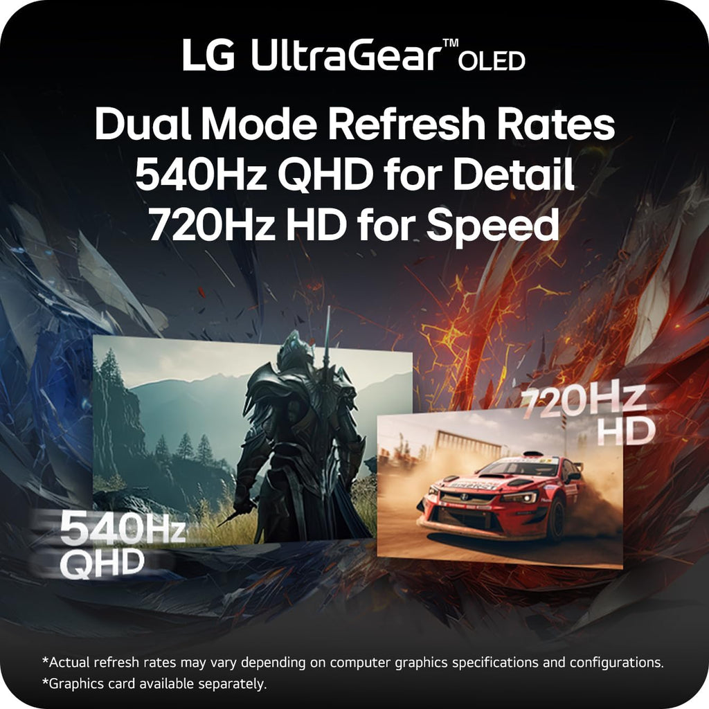 LG 27GX790B-B 27' Ultragear QHD (3440 x 1440) OLED Gaming Monitor, Dual Mode (QHD 540Hz/ HD 720Hz), 0.02ms, TrueBlack 500, NVIDIA G-Sync Compatible, AMD FreeSync Premium Pro, DP 2.1, USB-C, Black