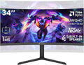 CRUA 34' Curved Gaming Monitor, 165Hz WQHD 3440x1440 UltraWide 21:9 VA, 3800R, 120% sRGB, AMD FreeSync, Built-in Speakers, Height Adjustable, Wall Mountable PC Monitor for Gaming, Streaming & Work