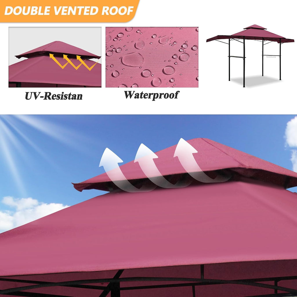 14 x 5Ft Grill Gazebo Outdoor BBQ Gazebo Canopy with Dual Side Awnings Double Tiered Grill Canopy for Patio, Garden, Beach (Red)