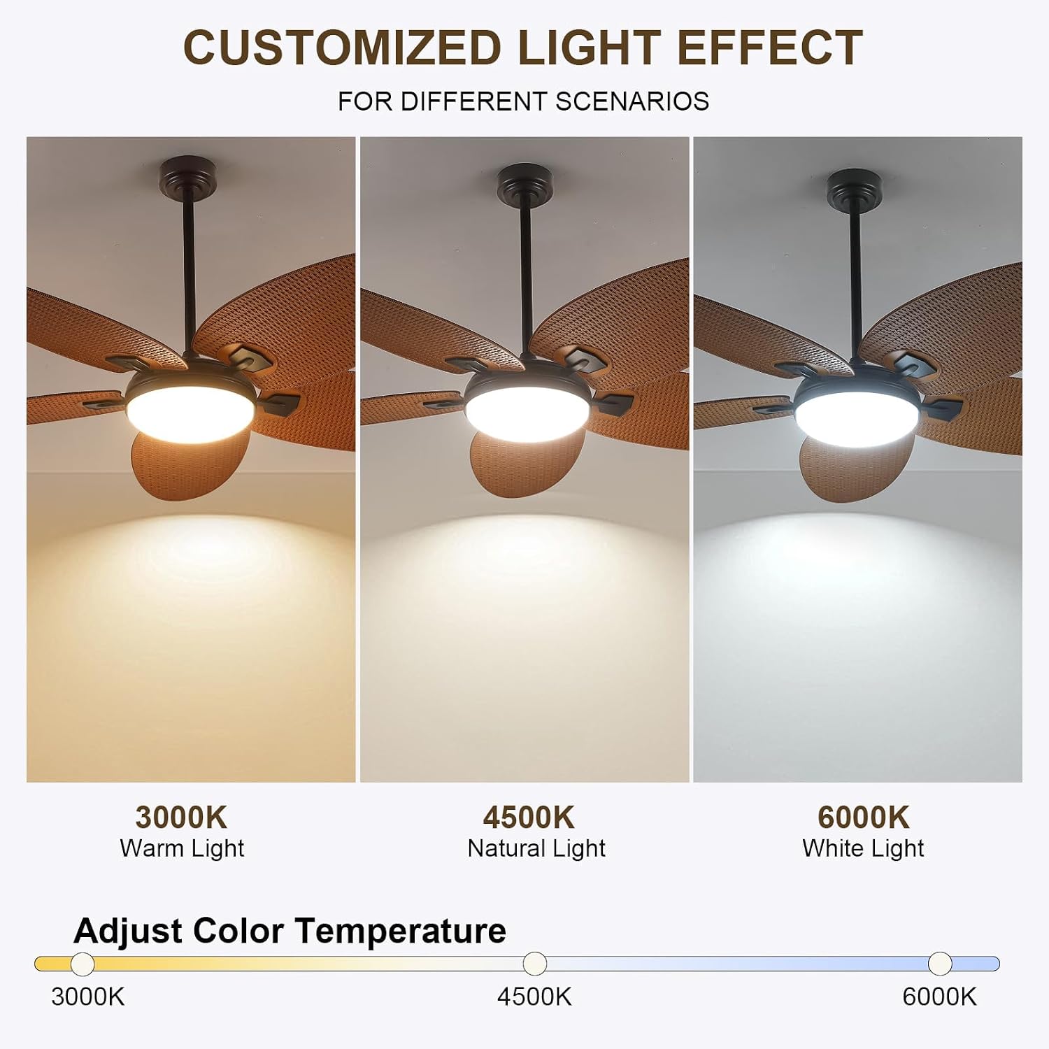 PHORUS 62' Large Waterproof Outdoor Palm Leaf Ceiling Fans with Lights and Remote,Wet Rated Tropical Ceiling Fans Light for Patios Porch Gazebo Pergola,6 Speeds Reversible