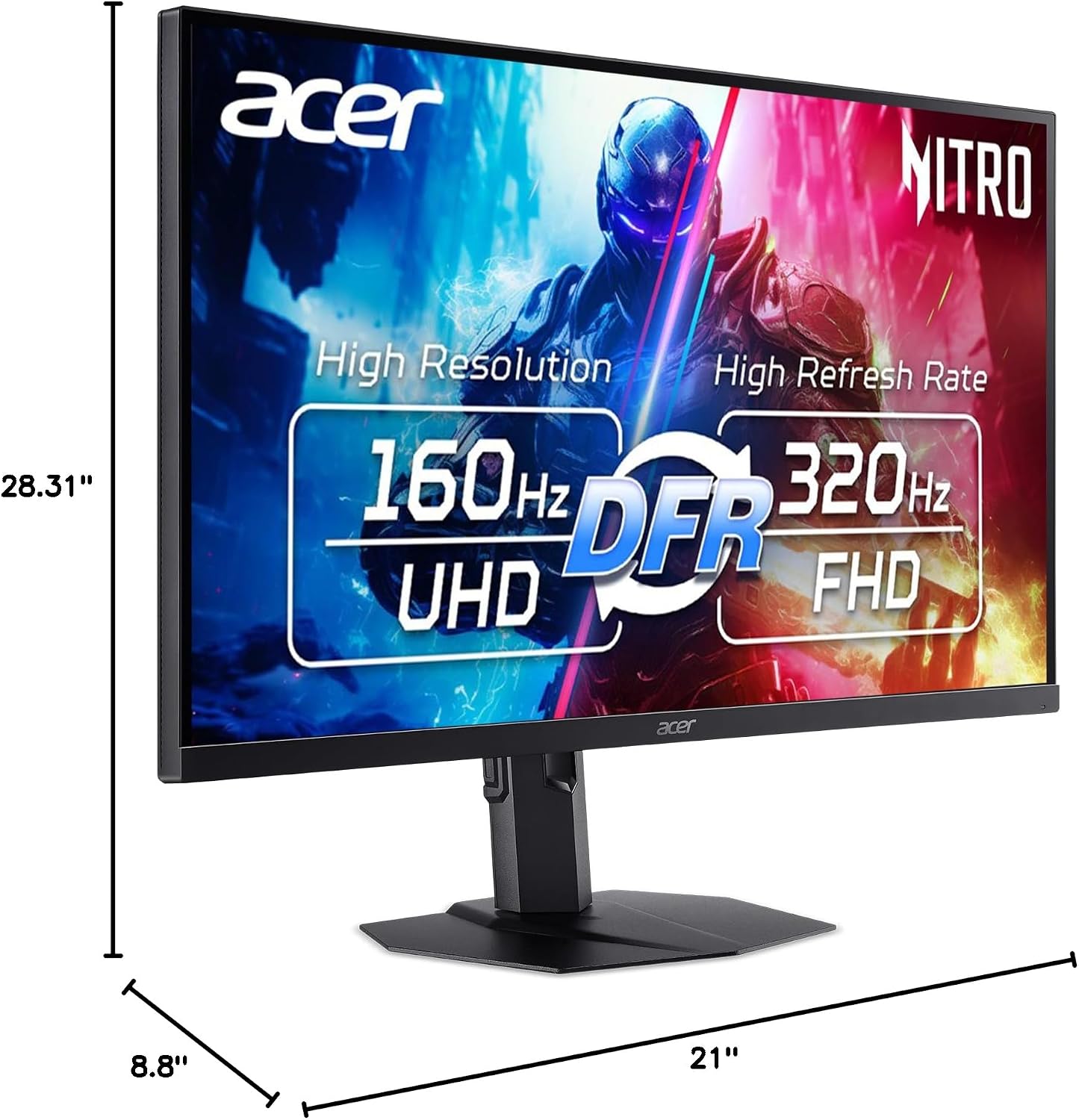 Acer Nitro 31.5' 4K UHD 3840x2160 Gaming IPS MiniLED Monitor | AMD FreeSync Premium | 160Hz Refresh Rate to FHD 320Hz (DFR) | Up to 0.5ms | 1x Display Port 1.4 & 2x HDMI 2.1 Ports | XV325QK V3bmiipprx