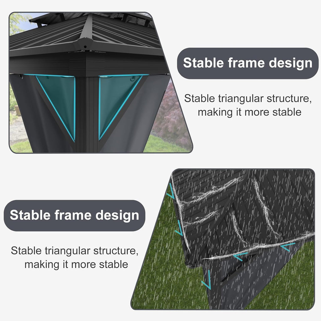 GAOMON Hardtop Gazebo - Outdoor Metal Pavilion with Galvanized Steel and Aluminum Frame, Double Roof Canopy with Netting and Curtains - Ideal for Patio, Backyard, Deck, and Lawns (12 * 16)