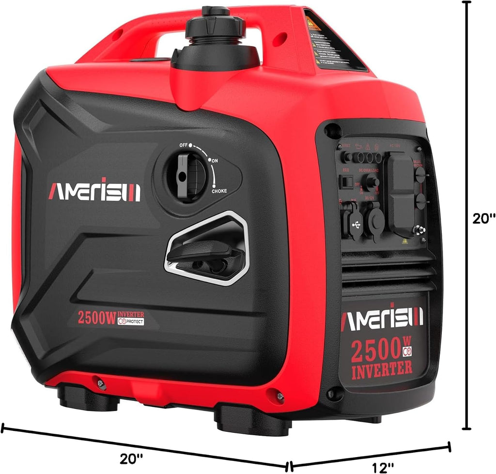 AMERISUN Inverter Generator 2500W, Gas Power Generator with CO Sensor for Camping and Home Backup, Long Runtime & Quiet Operation, EPA Compliant