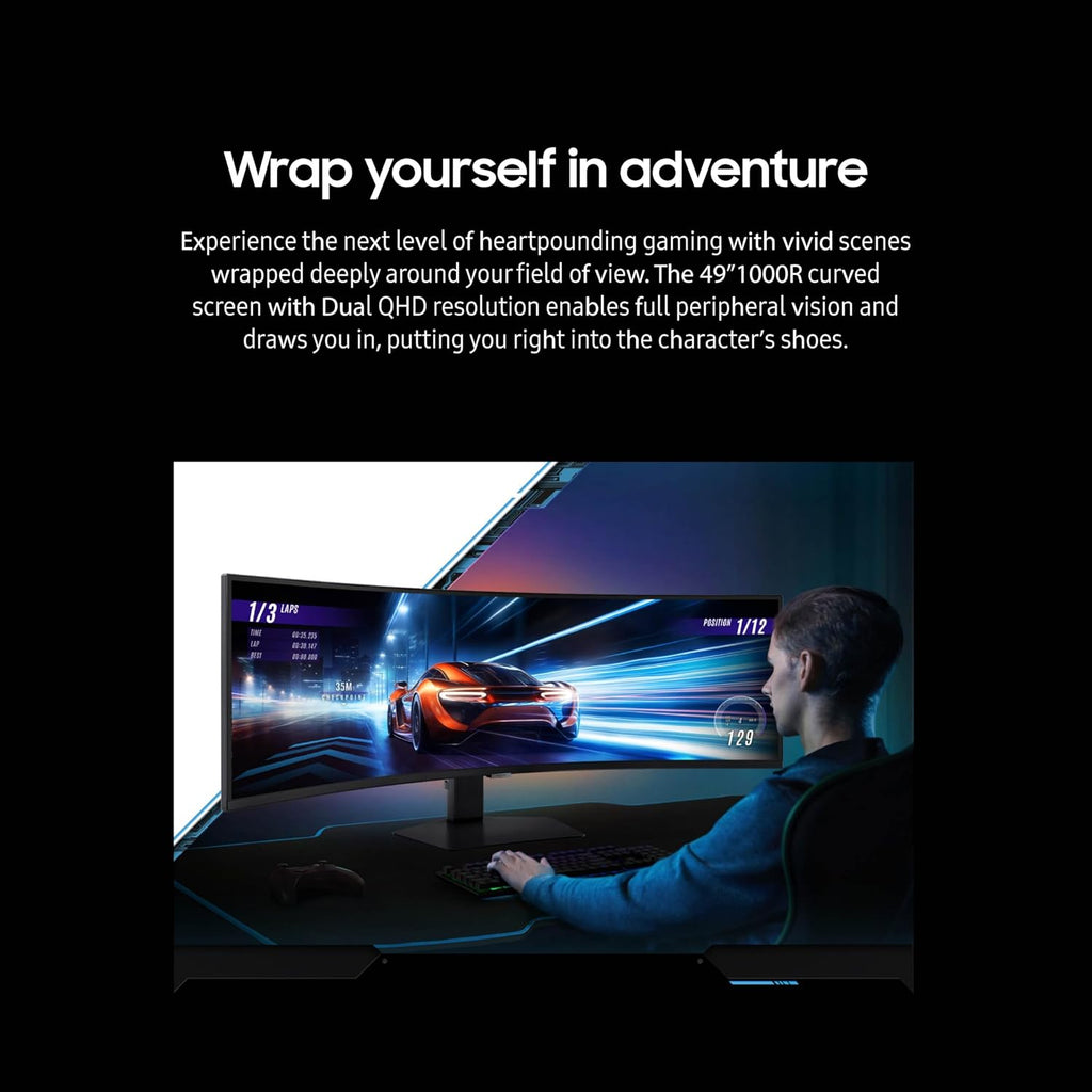Samsung 49' Odyssey G9 Series DQHD 1000R Curved Gaming Monitor, 1ms(GtG), VESA DisplayHDR 1000, 240Hz, AMD FreeSync Premium Pro, Height Adjustable Stand, Ultrawide Screen, LS49CG954ENXZA, 2024