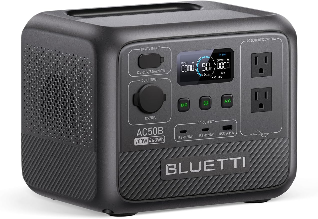 BLUETTI AC50B Portable Power Station, 448Wh Solar Generator LiFePO4 Battery Backup w/ 2 700W AC Outlets (Power Lifting 1000W), 0-80% in 45 Min, for Camping, Road Trip, Outage (Solar Panel Optional)