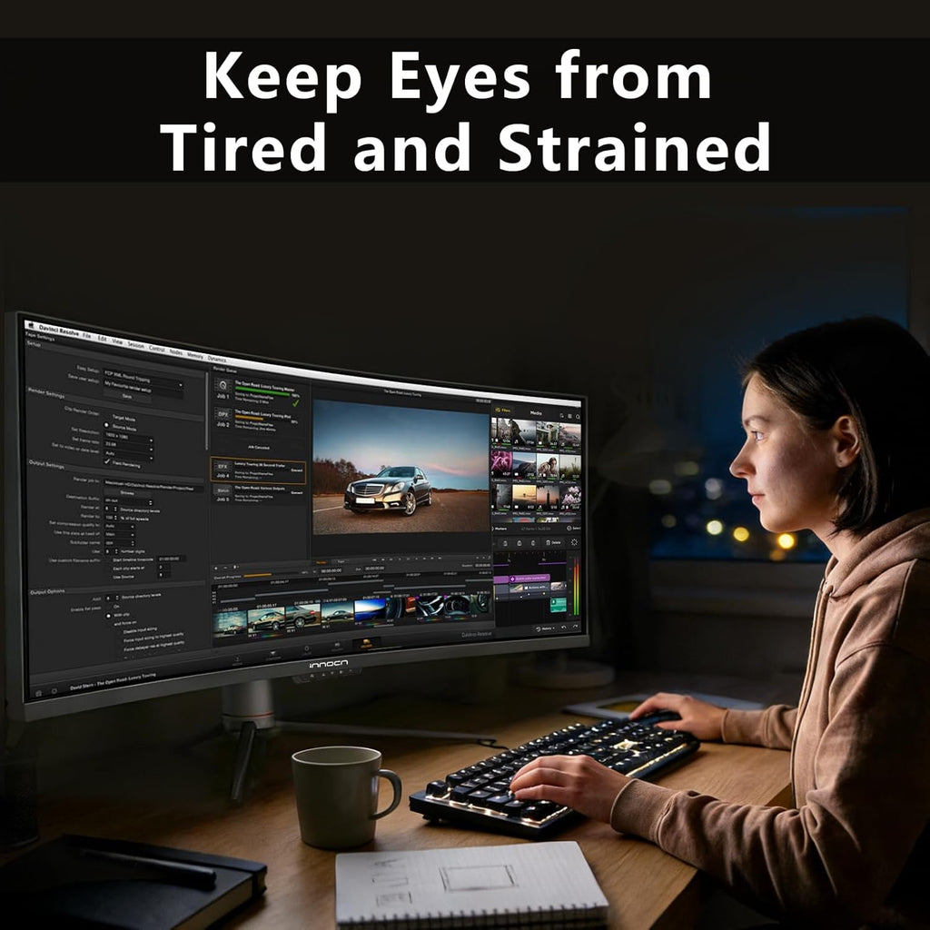 INNOCN 49' Curved Gaming Monitor 144Hz Ultrawide 32:9 WDFHD 3840 x 1080P, R1800, 99% sRGB, HDR400, USB Type C, DisplayPort, HDMI, Built-in Speakers, Height/Tilt Adjustable - 49C1G