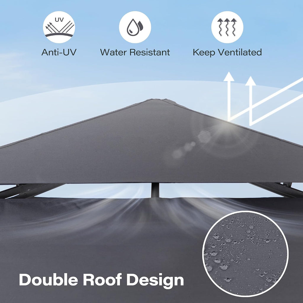 LAUSAINT HOME 8x5 FT Outdoor Grill Gazebo Canopy, BBQ Gazebo with 2-Tier Vented Top, 2 Durable Shelves & Metal Frame Grill Shelter - Perfect for Grilling and Picnics, Dark Gray