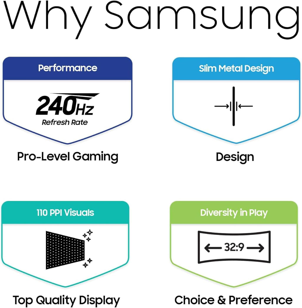 Samsung 49' Odyssey G93SC Series Curved Gaming Monitor, QD-OLED, 240Hz, 0.03ms, DQHD, G-Sync Compatible, FreeSync Premium Pro, Adjustable Stand